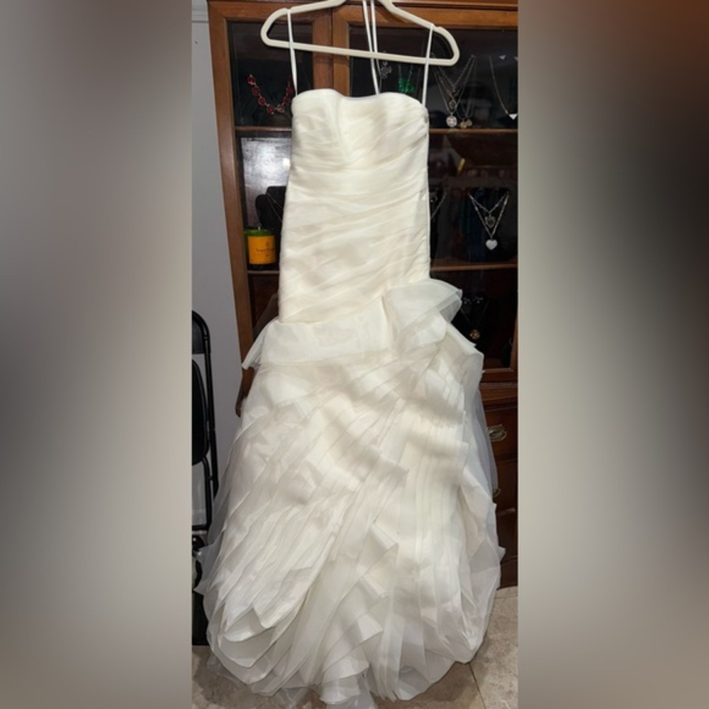David's Bridal Strapless Ruffled Organza Wedding Dress in Ivory